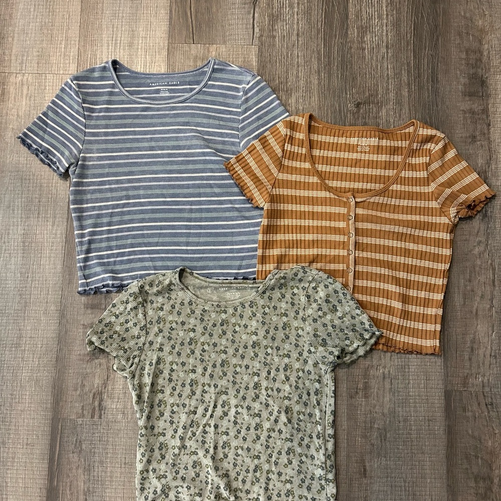 American Eagle Outfitters Striped and Floral Tops Trio